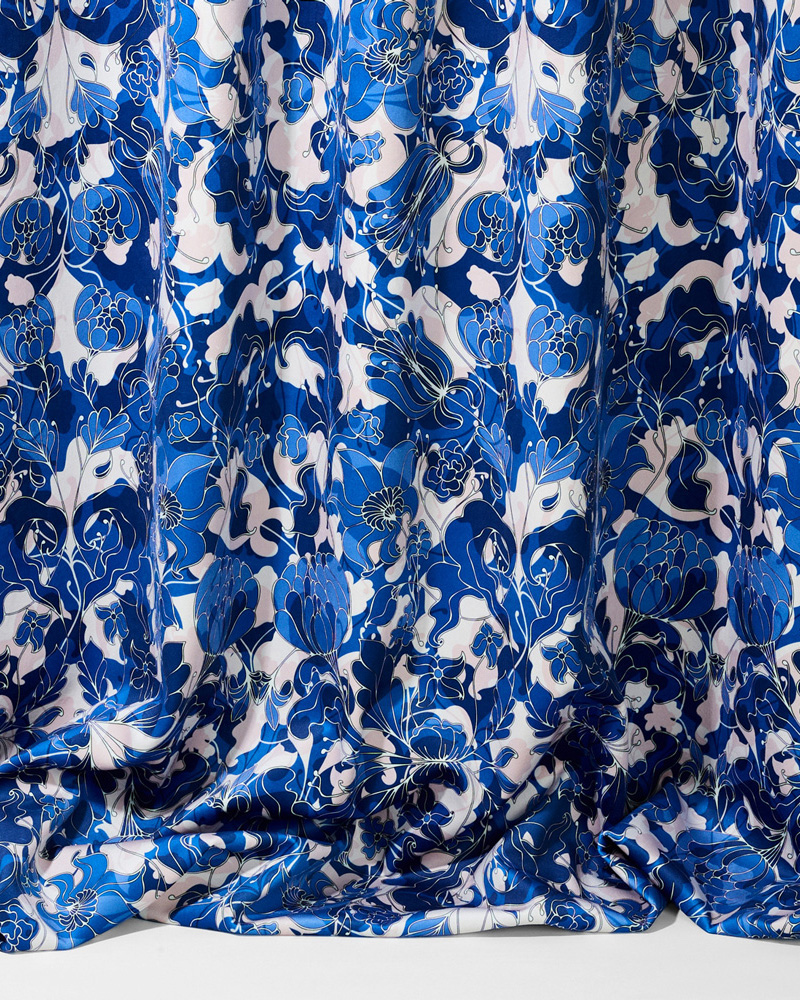"Au Jardin" coloris bleu -Tissu en coton et velours