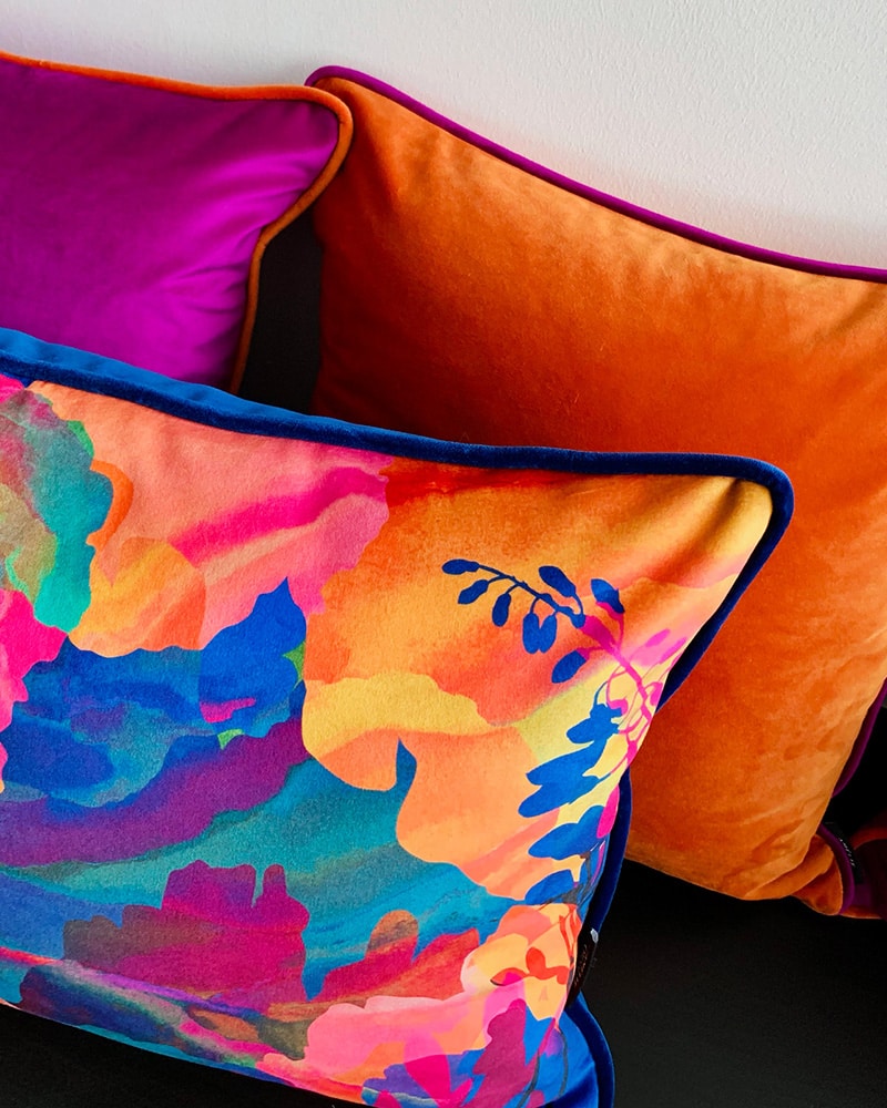 Coussin paysage Aube en velours