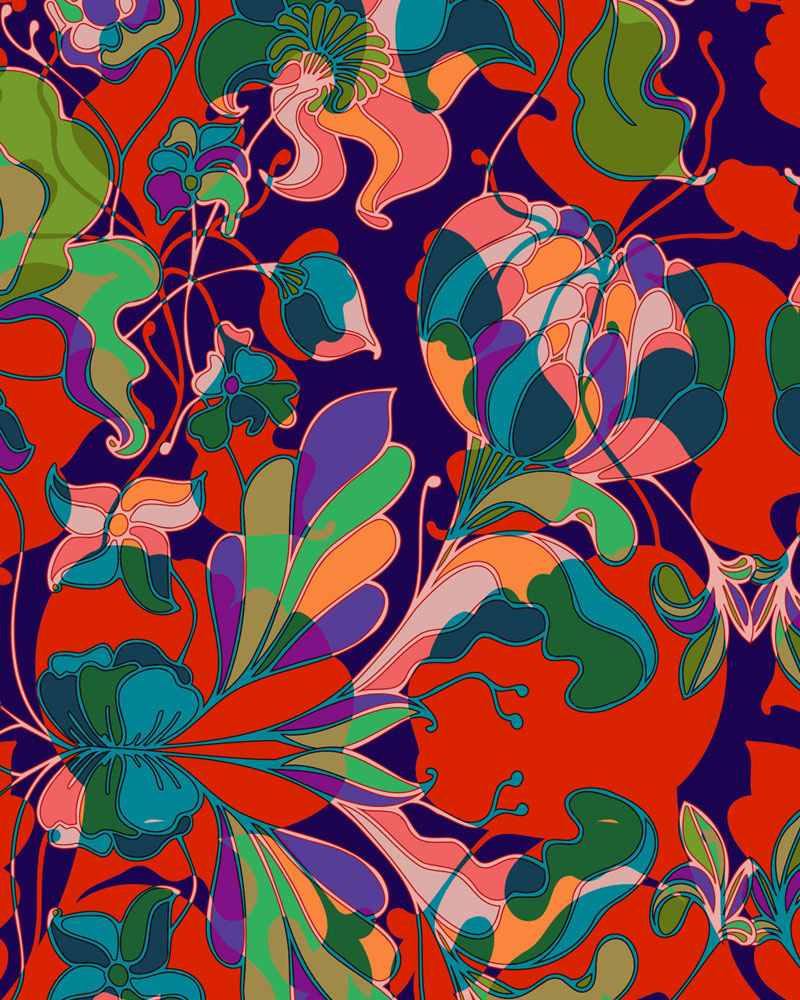 Collection Au Jardin coloris Multicolore sur velours imprimé