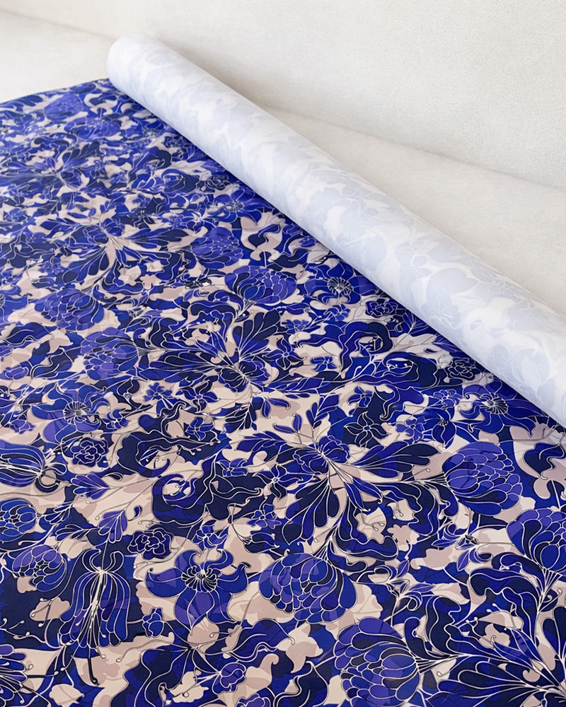 "Au Jardin" coloris bleu -Tissu en velours & coton