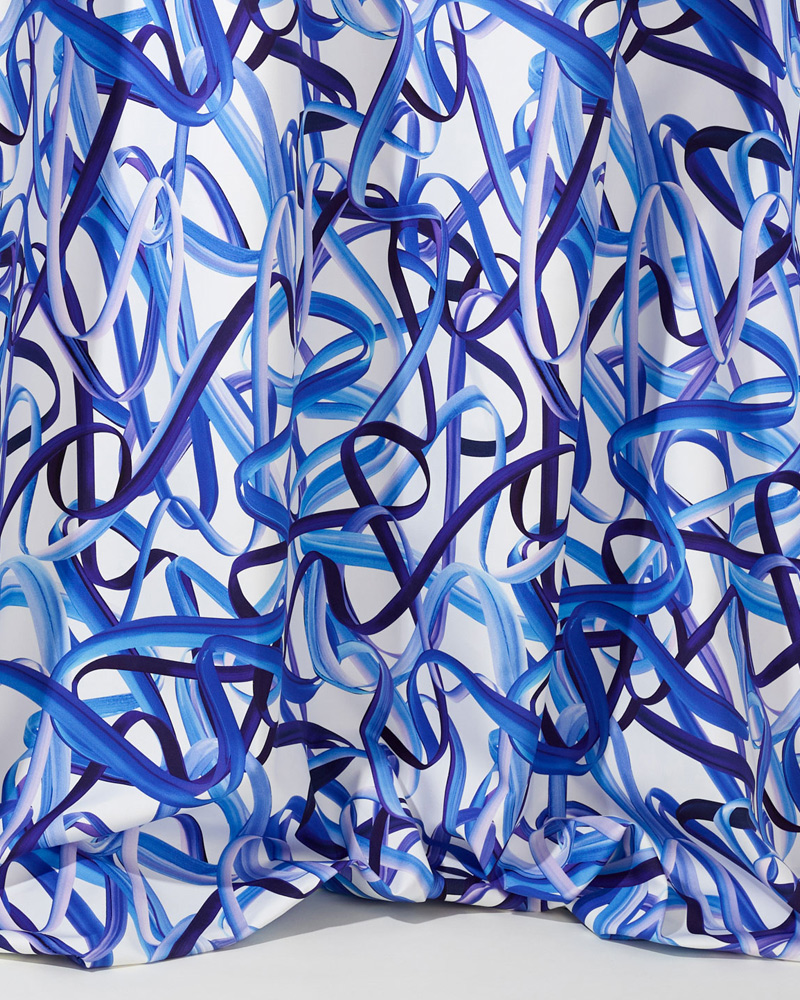 le tissu en coton de la Collection Rubans coloris Blanc & bleu