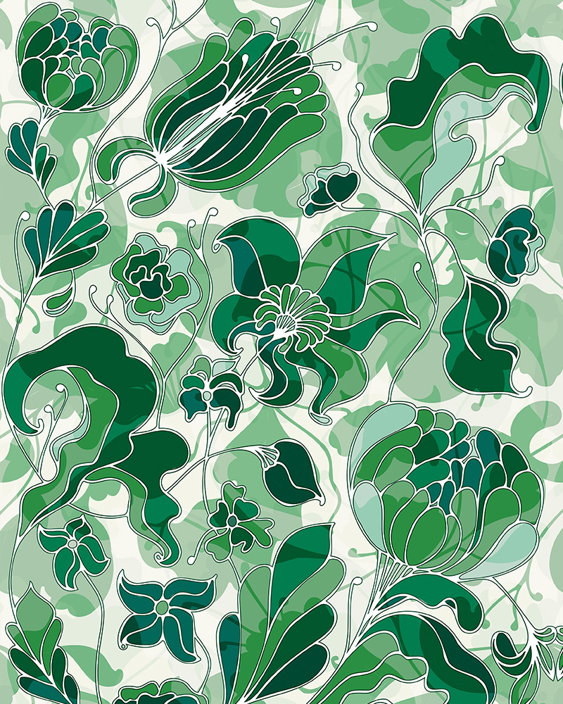 "Au Jardin" coloris vert -Tissu en velours