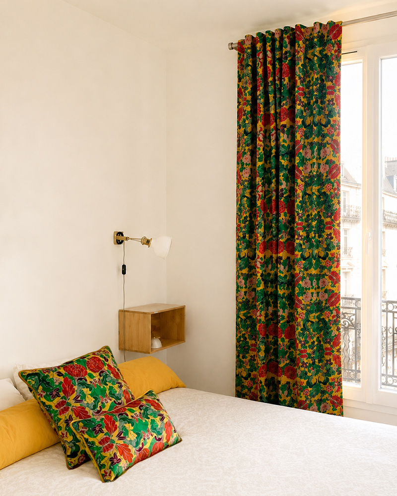 "Au Jardin" coloris jaune -Coussins & rideaux en velours