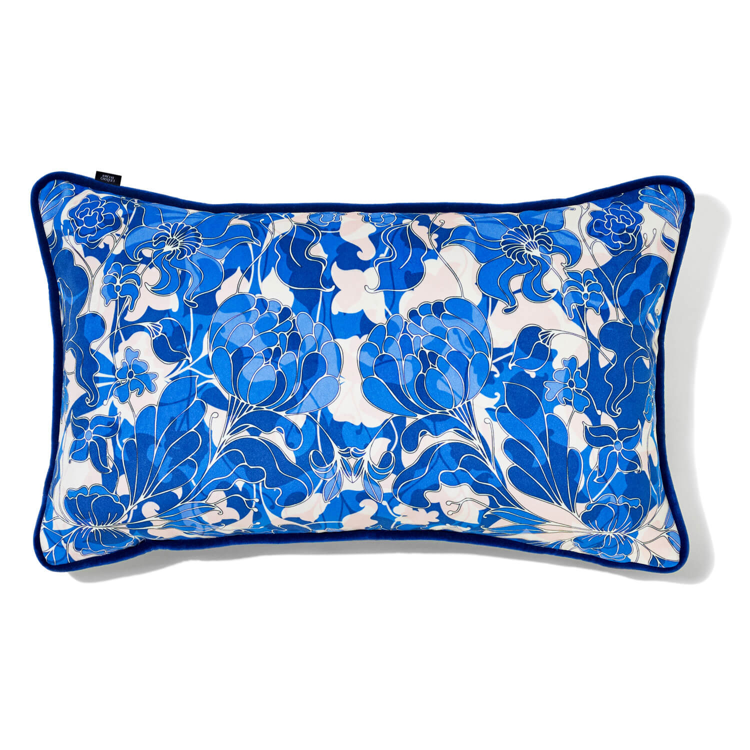 Coussin rectangle en velours au motif floral Au Jardin bleu