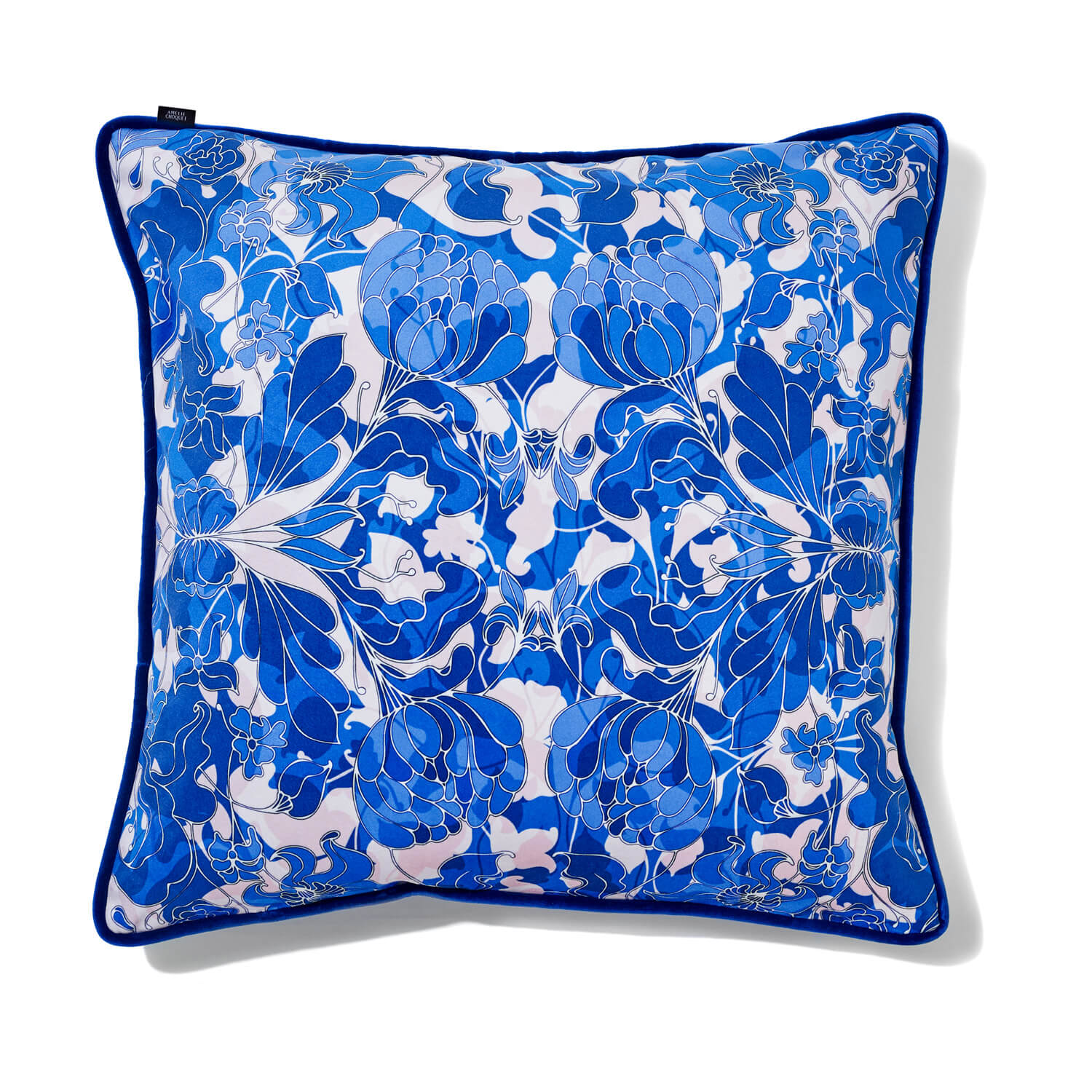 Coussin carré en tissu floral Au Jardin bleu