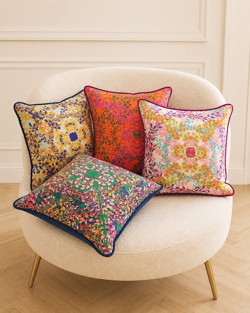 Coussins imprimés de la collection Printemps – Amélie Choquet