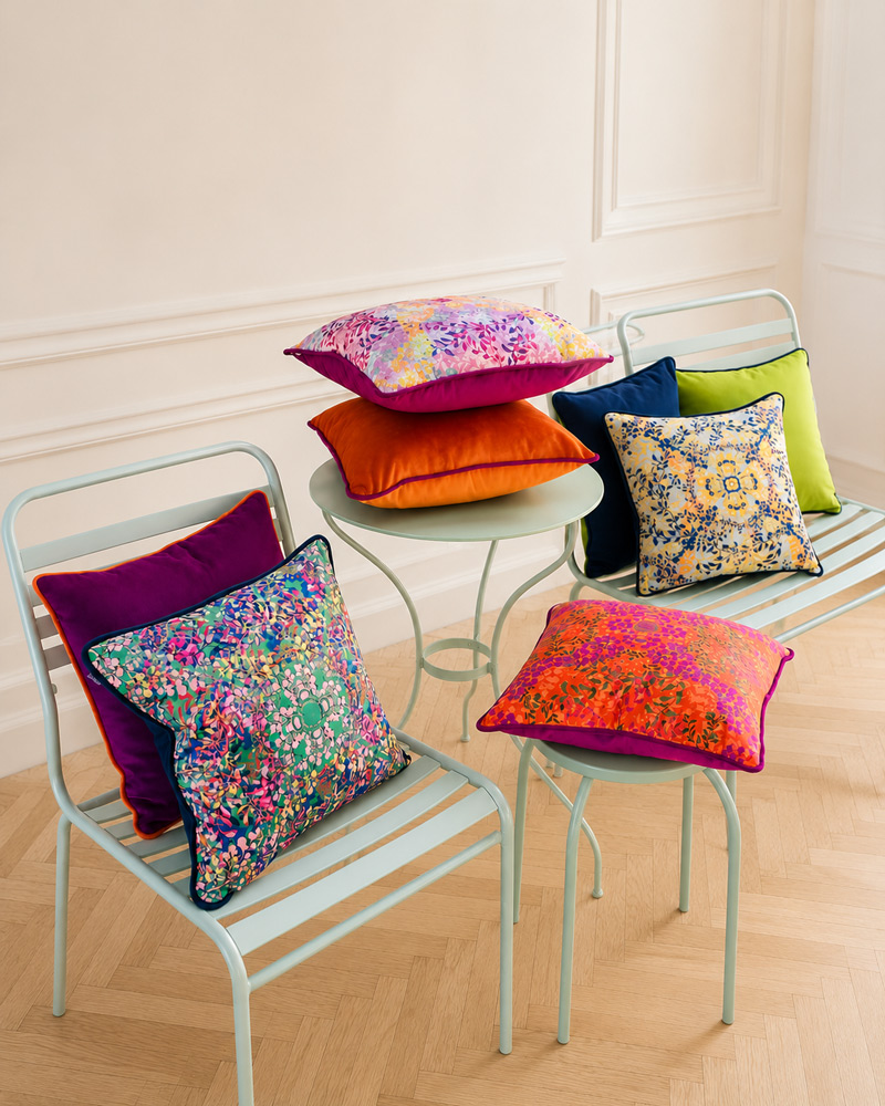 Coussins et créations textiles de la collection Printemps