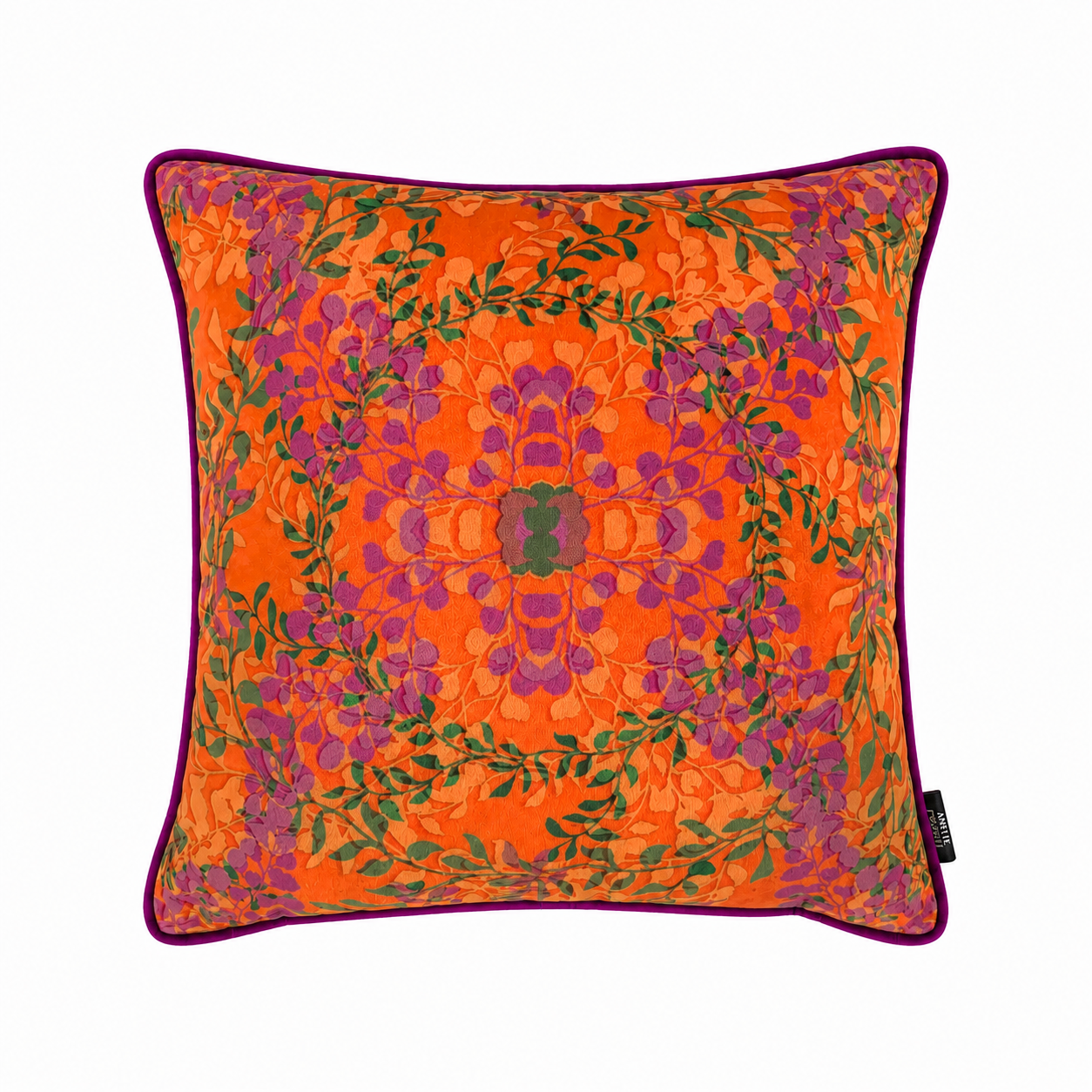Coussin carré en velours imprimé Orange – Collection Printemps